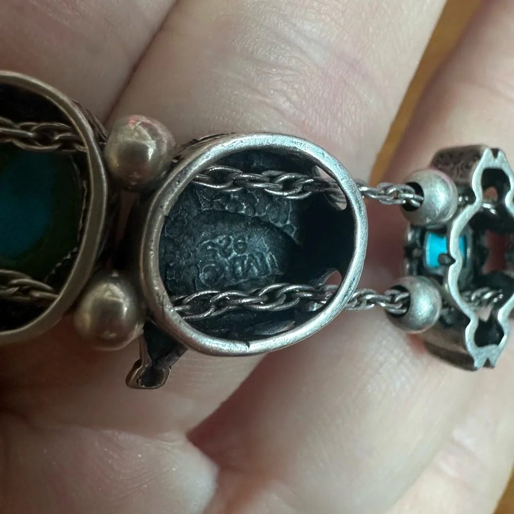 VTG Sterling and Turquoise Slider Charm Bracelet Western Themed - Picture 8 of 9